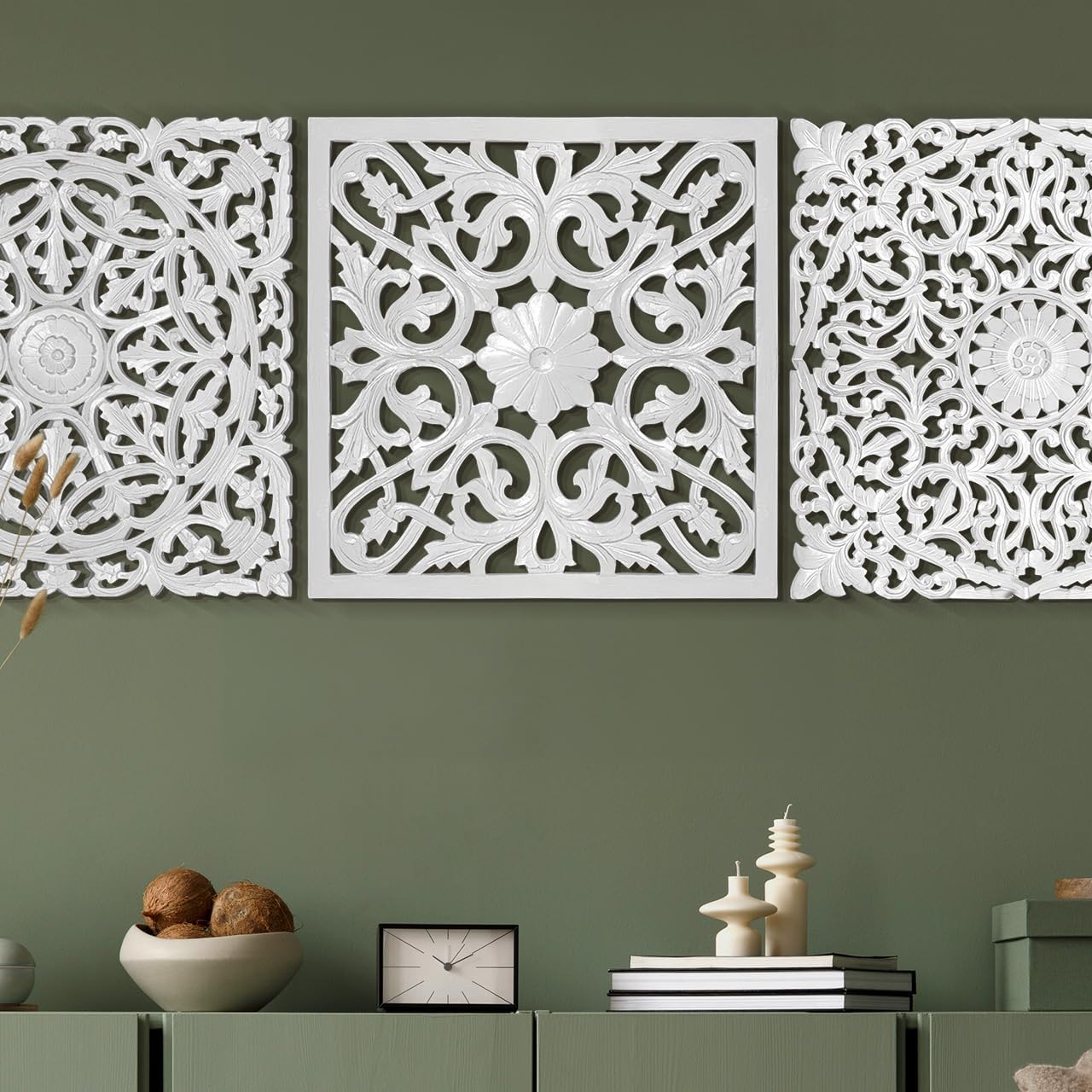 Set of 3 Decorative Panels "Pererenan" - White Wash - 50 cm each