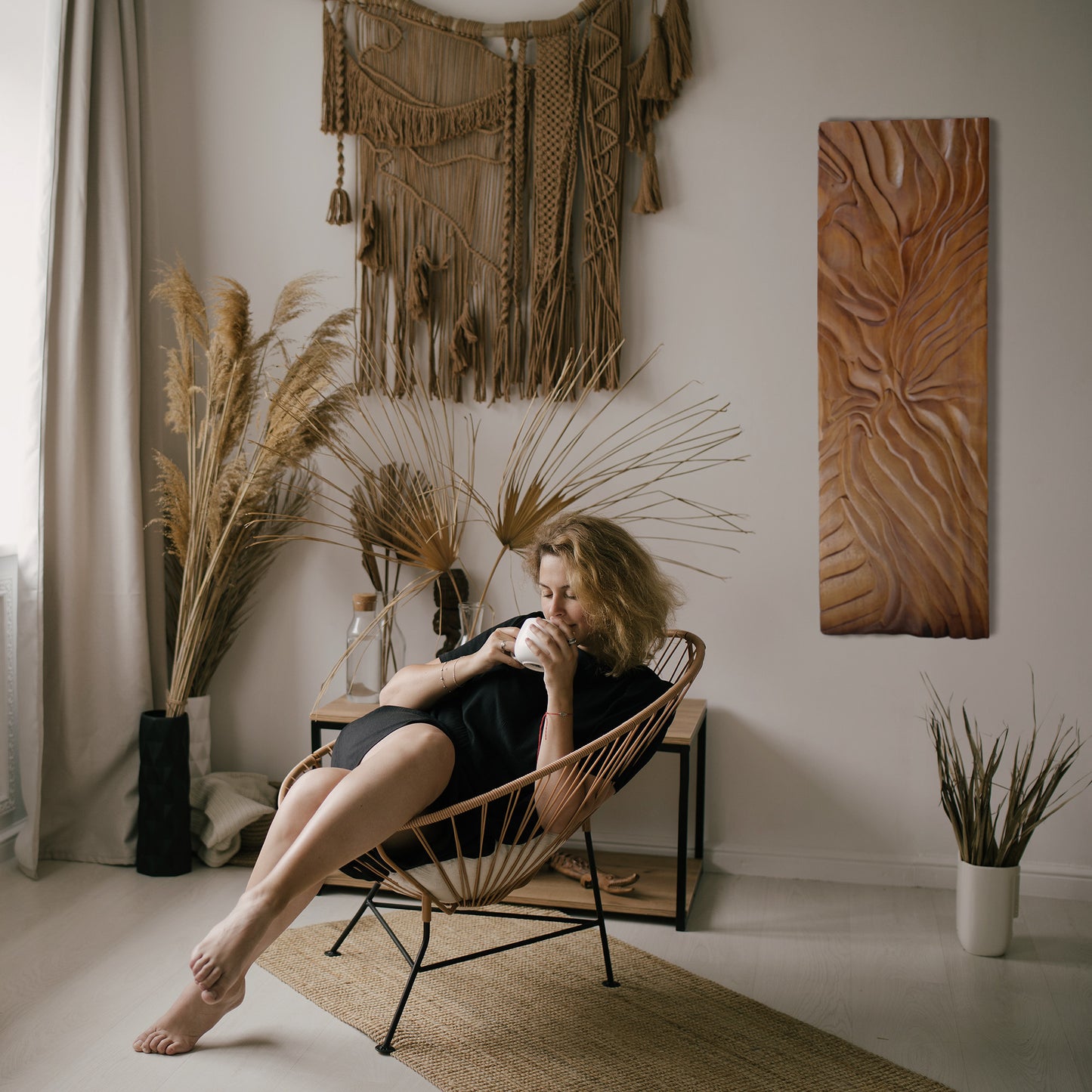 Wooden Sculpture Wall Decor - 150 cm - Suar Wood - Natural Oil finish