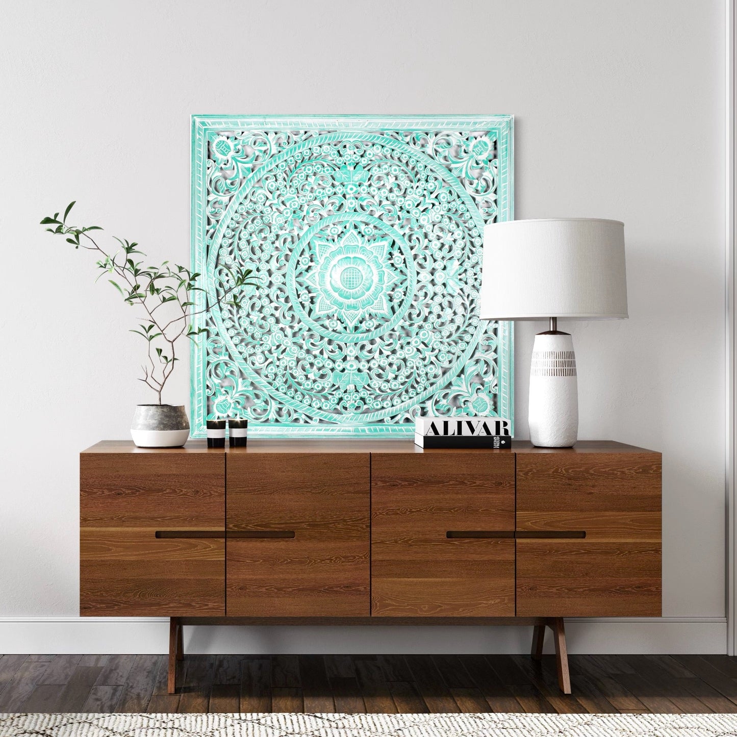 Decorative Panel "Peony" in Green Wash - 110 cm