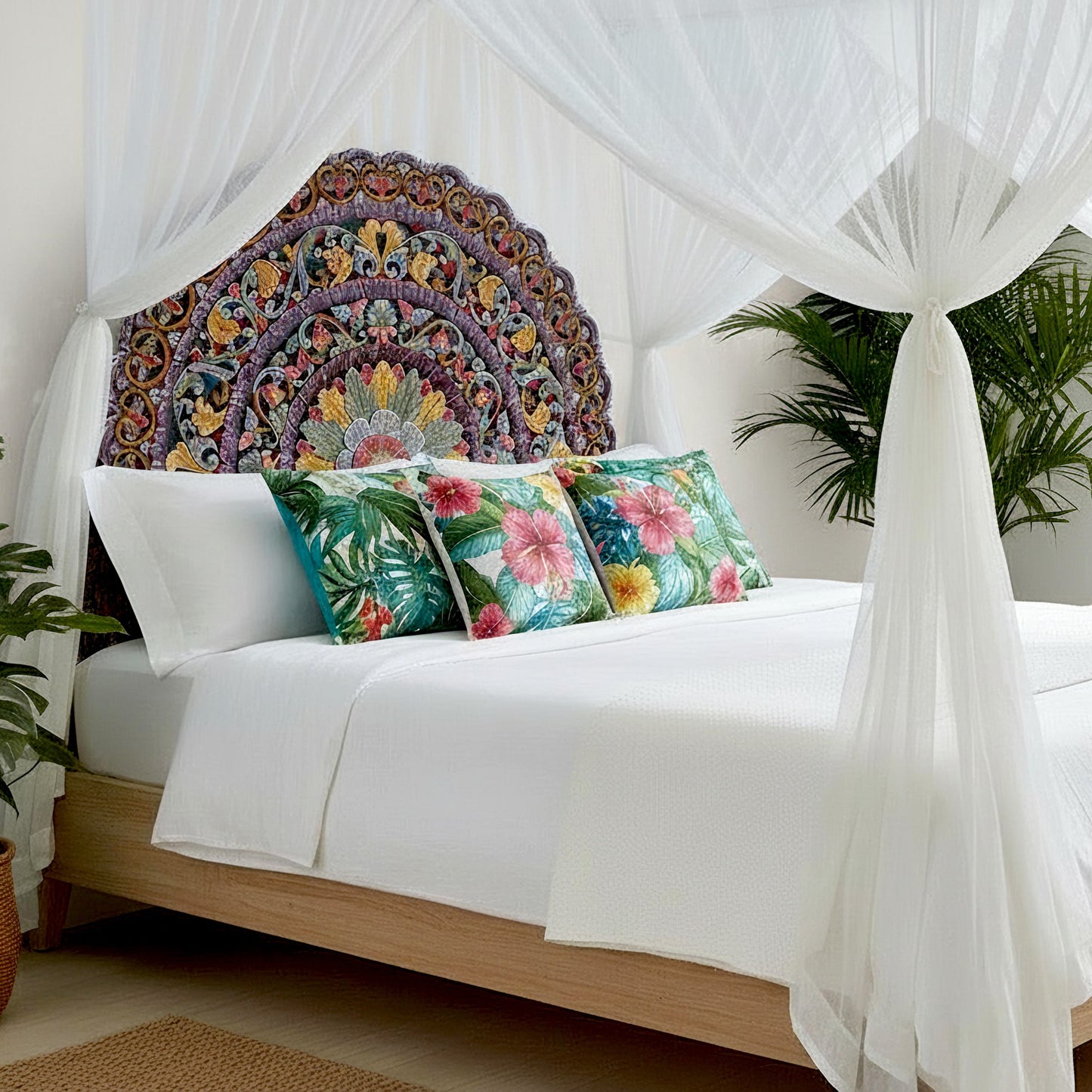 Custom Carved Bed Headboard 'Malawi' - Red