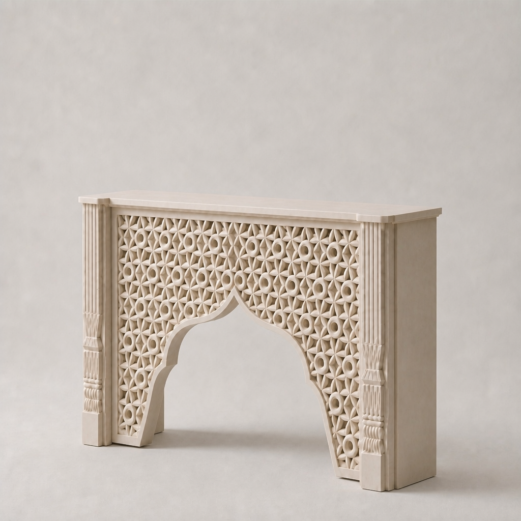 Wooden Carved Console Table "Damai" - White Wash