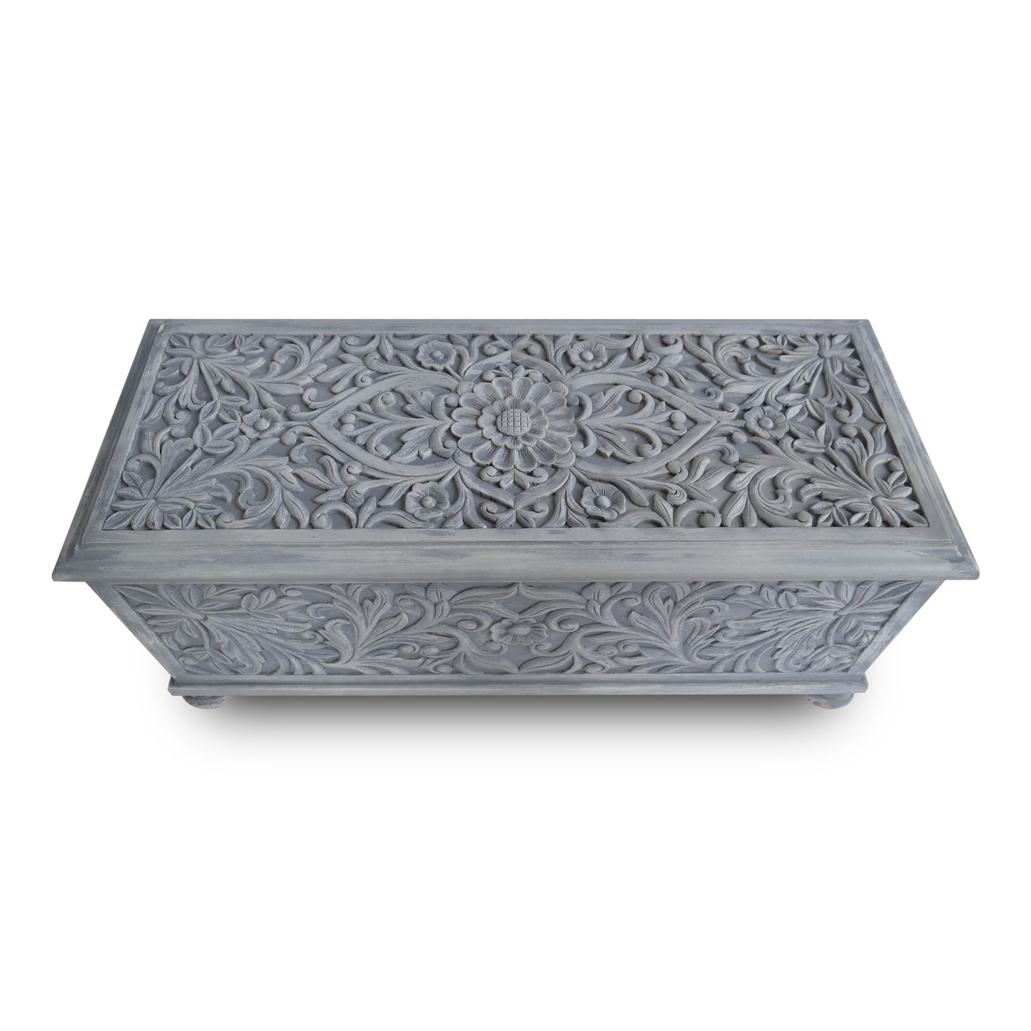 Custom Carved Wood Trunk "Cristina" - Light Grey with Antic Wash