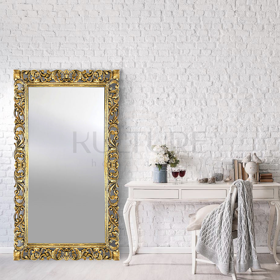 Hand Carved Mirror "Cempaka" Gold Wash - 150 cm