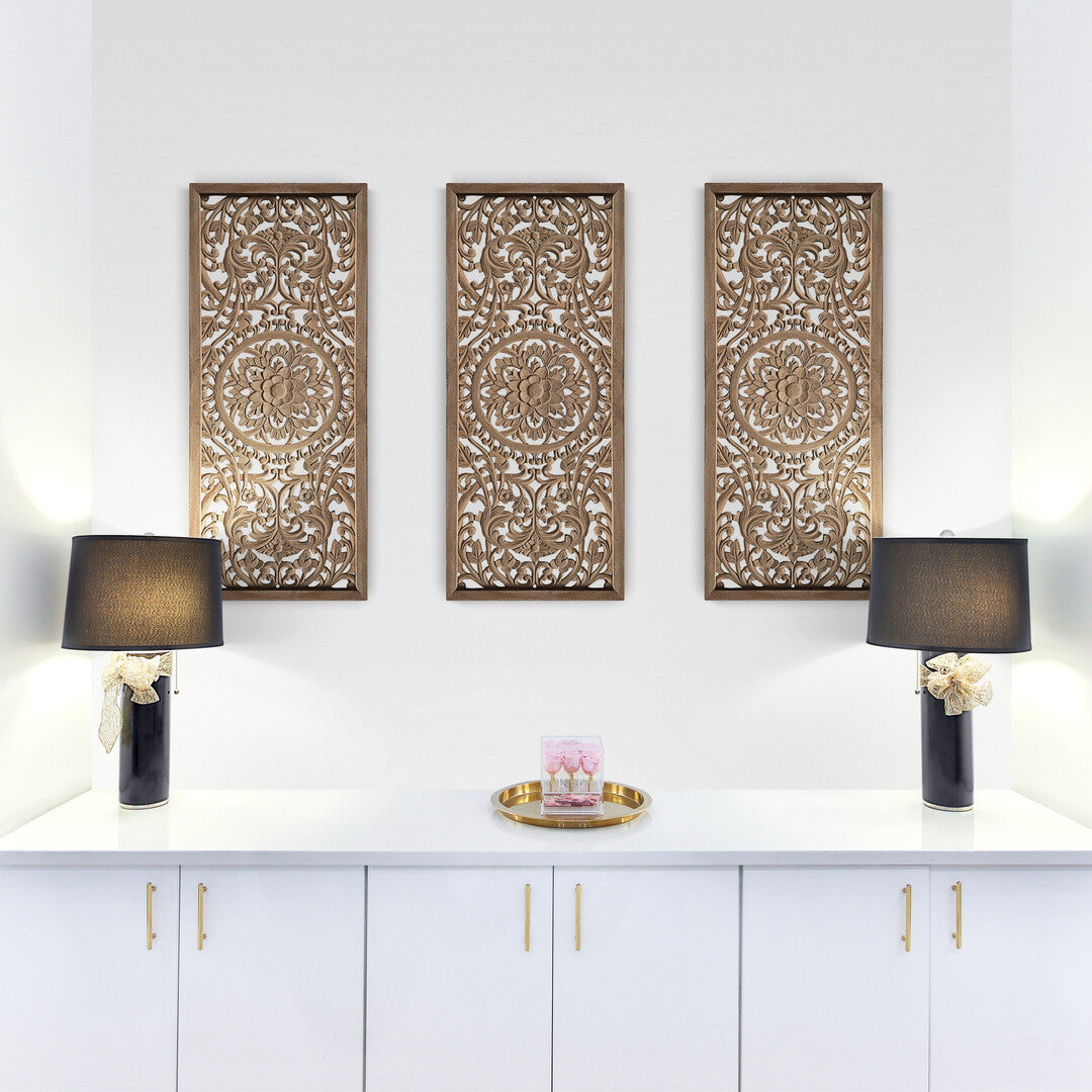 Set of 3 Decorative Panels "Amara" - Natural wash 100 cm