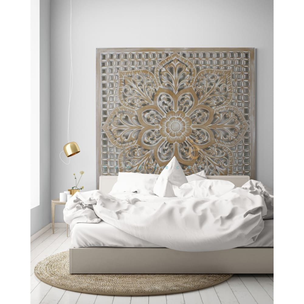 Bed Headboard Carved Medit - Antic-wash EXP