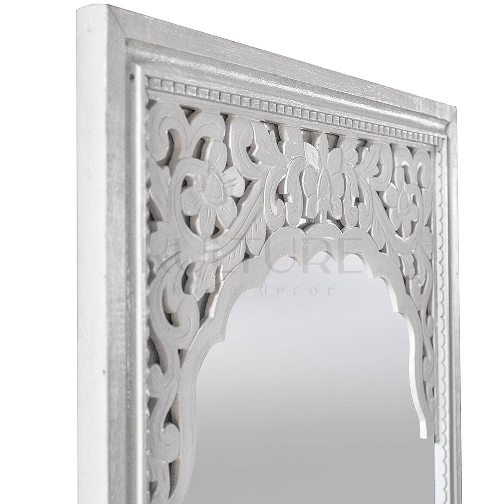Hand Carved Mirror Cahaya in white 150 cm