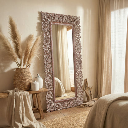 Hand Carved Mirror "Agung" Brown Wash - 180 cm
