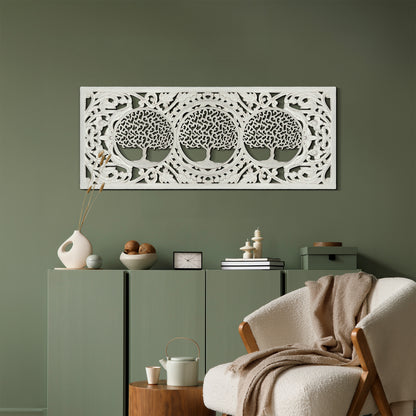 Decorative Panel "3 Tree of Life" - White wash - 100 x 40 cm