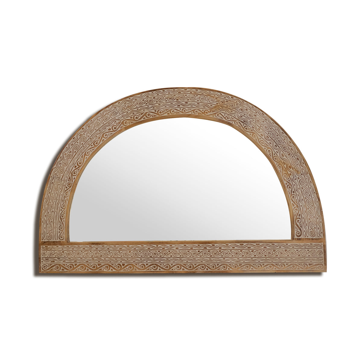 Wooden Carved Mirror Arch "Aruni"  - Natural Wash - 140 x 90 cm