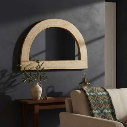 Wooden Carved Mirror Arch "Aruni"  - Natural Wash - 140 x 90 cm
