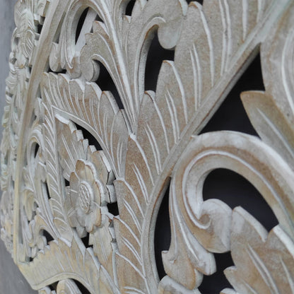 Carved Bed Headboard "Ayunina" - Antic Wash - USA