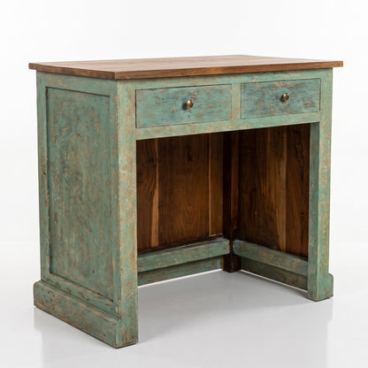 Hand-Carved Wooden Reception Table “Calyta” – Green Wash Finish – 80 cm