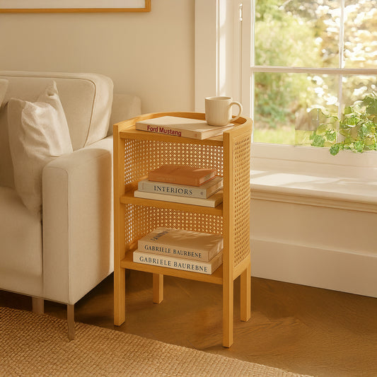 Kamboja Cane Night Stand in Natural & Walnut