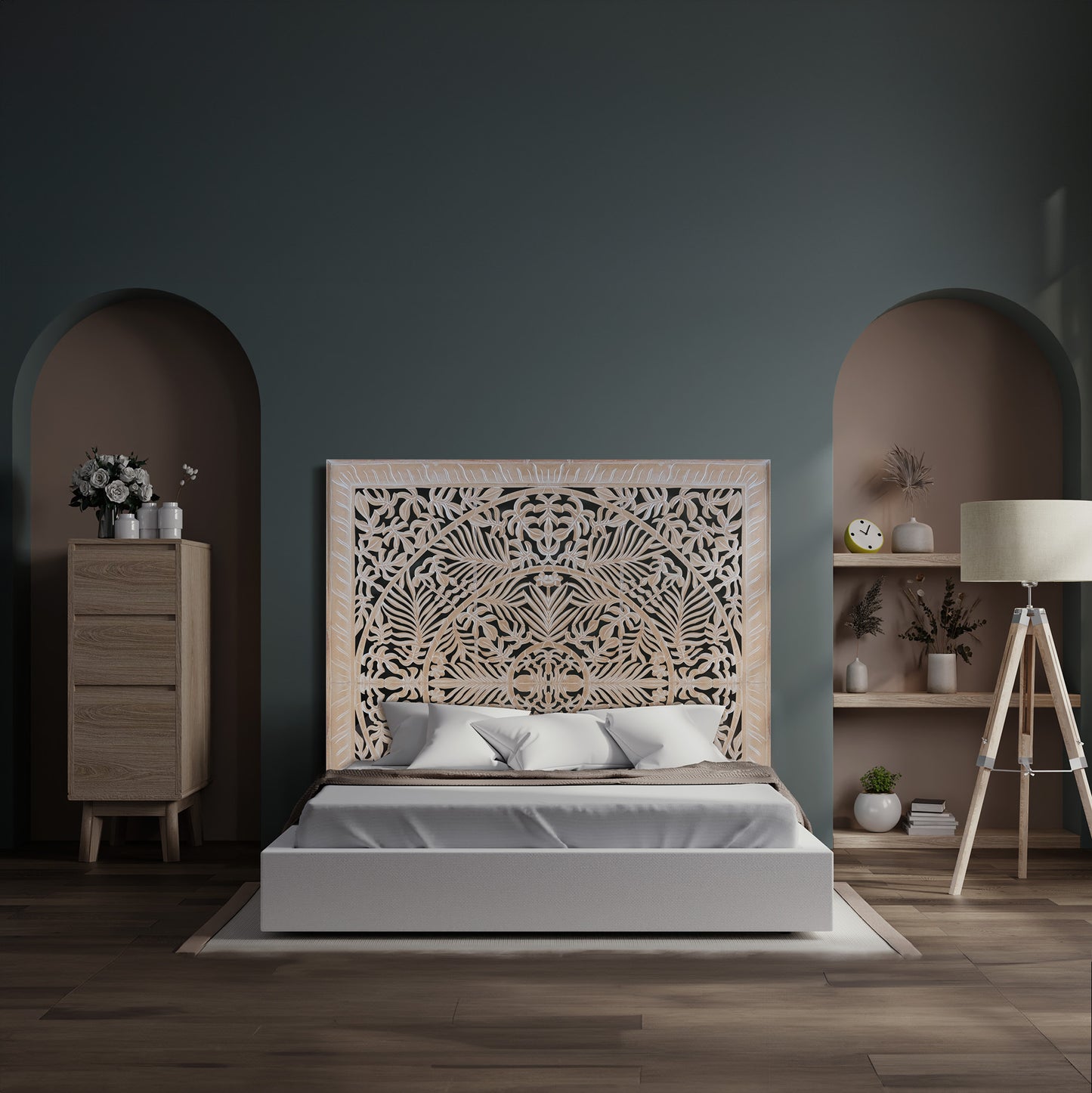 Carved Bed Headboard - Christine - Antic wash