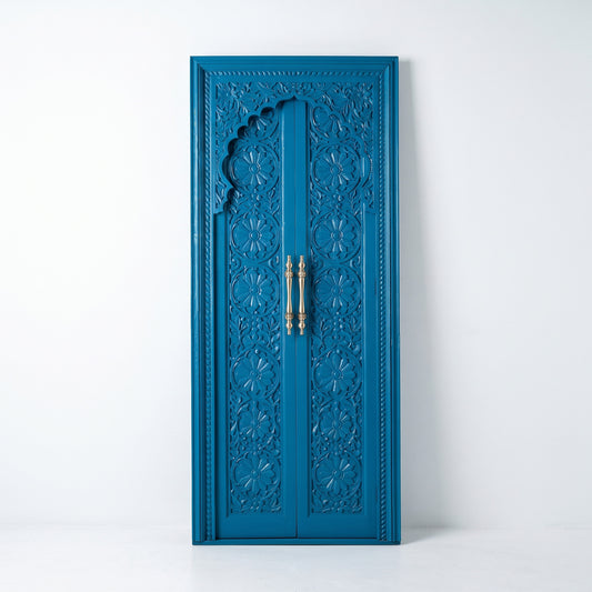 Wooden Hand carved Door 'Tirta' - Teak Wood in Indigo Blue - 213 x 90 cm