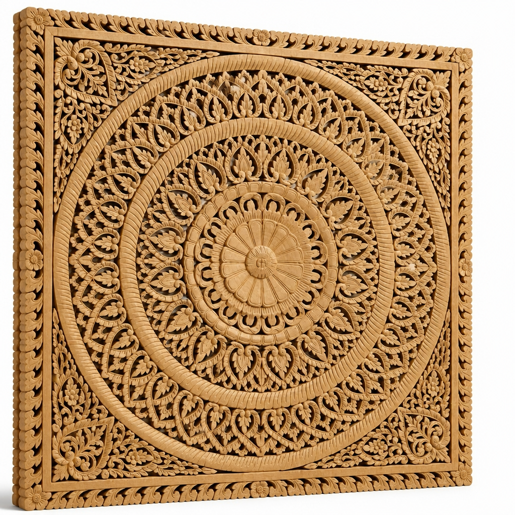 Carved Full Bed Headboard "Embun" in Natural Brown
