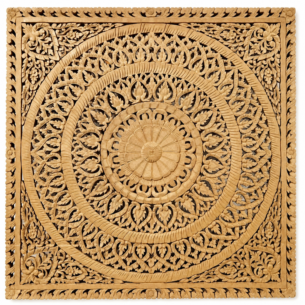 Carved Full Bed Headboard "Embun" in Natural Brown