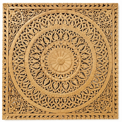 Carved Full Bed Headboard "Embun" in Natural Brown