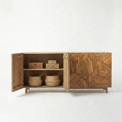 Wooden Carved Sideboard Console Cabinet "Pusaka" - Natural - 180 cm