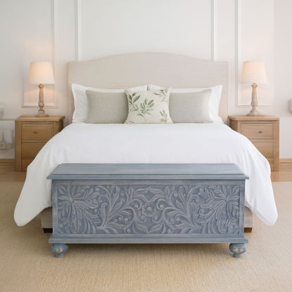 Custom Carved Wood Trunk "Cristina" - Light Grey with Antic Wash