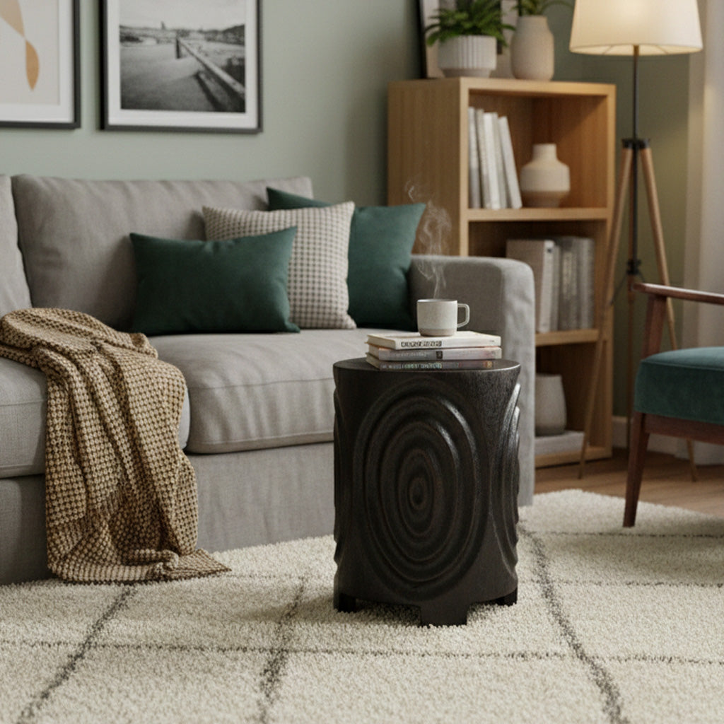 Wooden Side Table / Stool 'Svala' in Black - 40 x 50 cm