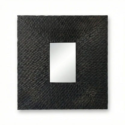 Wooden Sculptured Mirror "Rengkuh" - Black - 70 cm