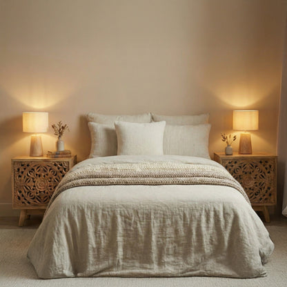 Carved Bedside Table 'Indra' - Natural