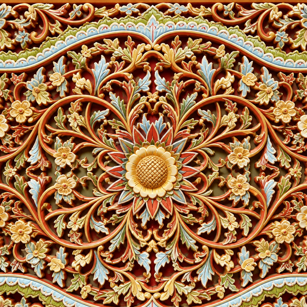 Carved Decorative Panel "Jimbaran" - Multicolor Red - 185 x 100 cm