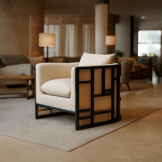 Kitsune Cane Lounge Chair - Natural Cane & Wood