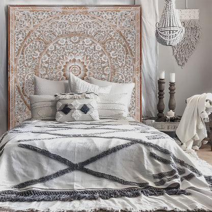 Giant Wood Wall Art / Full Bed Headboard "Manusa" - Antic-wash - [US-stock]
