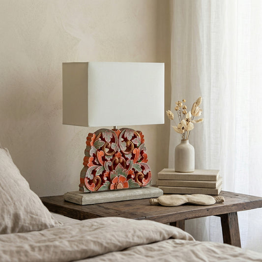 Carved Table Lamp 'Merak' - Multicolor Red
