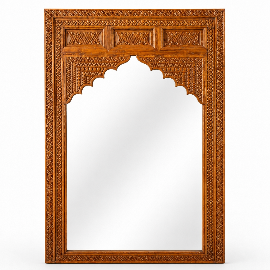 Hand Carved Wooden Mirror 'Mira' - Natural Brown - 200 x 100 cm