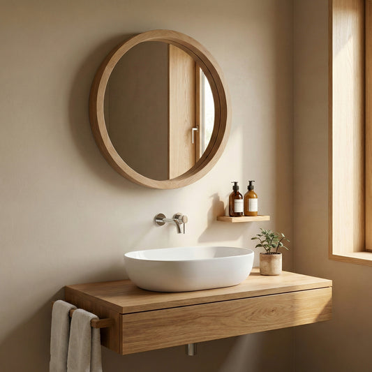 Wooden Round Mirror "Alam" - Natural - 60 cm