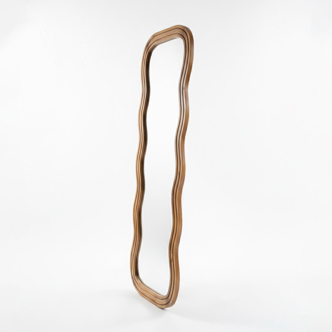 Wooden Wavy Mirror 'Asri' - Natural -  170 x 60 cm