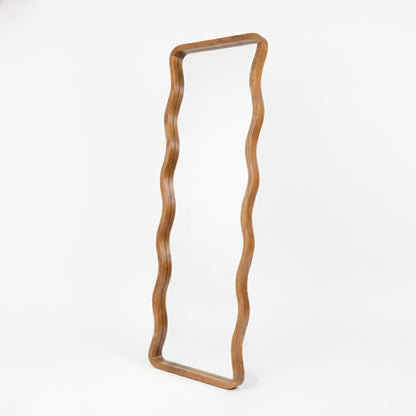 Wooden Wavy Mirror 'Ruang' - Natural -  170 x 60 cm