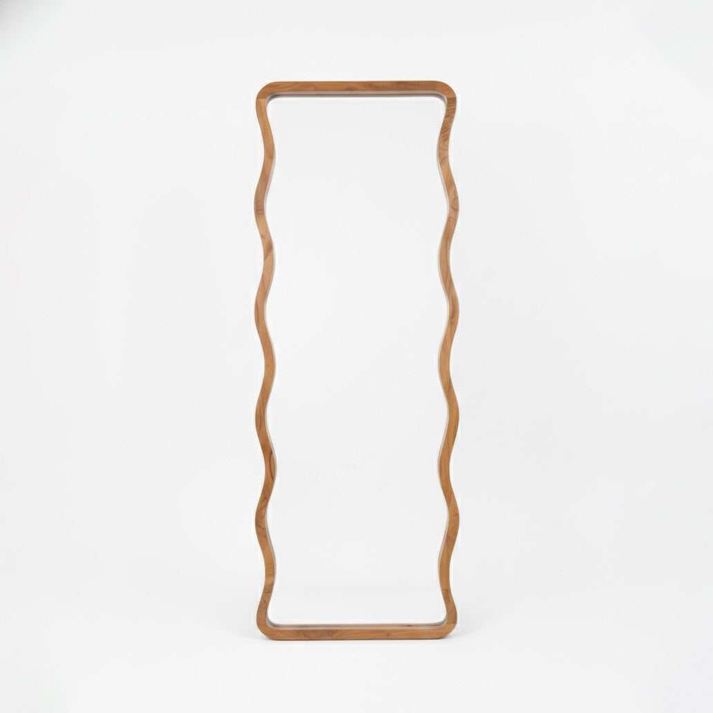 Wooden Wavy Mirror 'Ruang' - Natural -  170 x 60 cm