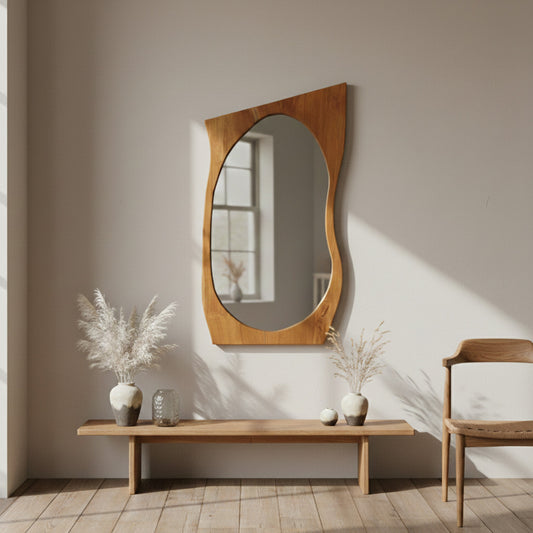 Wooden Organic Wavy Mirror 'Rimba' - Natural -  100 x 53 cm