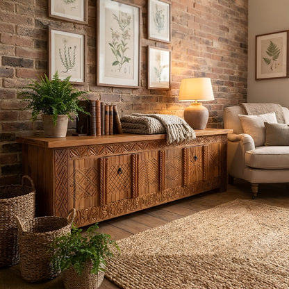 Wooden Carved Media Console "Morocco" - Natural