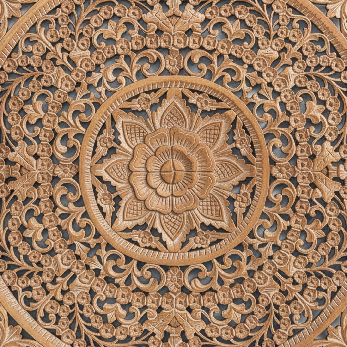 Carved Decorative Panel "Peony" - Natural Brown - 120 cm