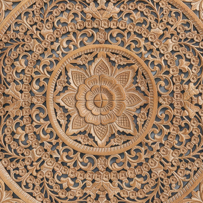 Carved Decorative Panel "Peony" - Natural Brown - 120 cm