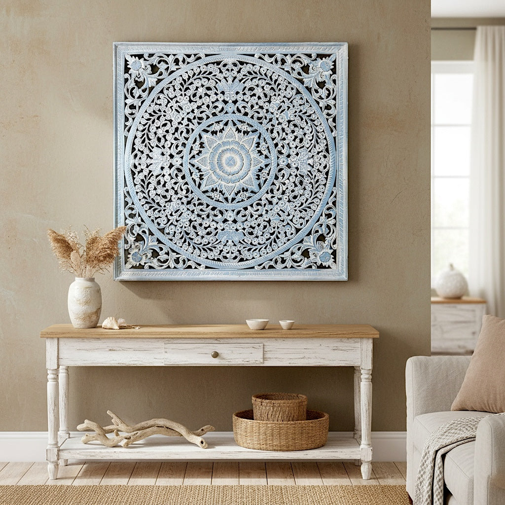 Decorative Panel "Peony" - Blue Wash - 110 cm