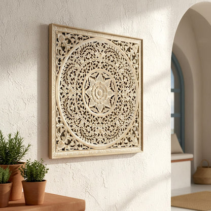 Carved Decorative Panel "Peony" - Antic Wash - 100 cm