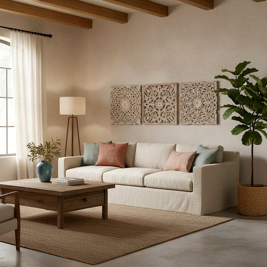 Set of 3 Decorative Panels "Pererenan" - Antic Wash - 50 cm