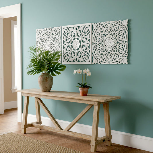 Set of 3 Decorative Panels "Pererenan" - White Wash - 50 cm each