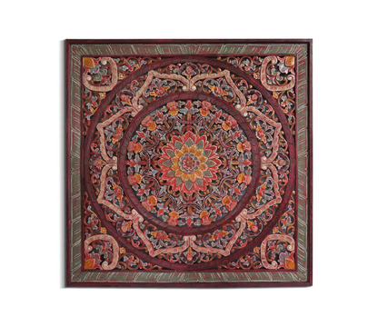 Balinese King Size Carved mandala full bed headboard Manusa in Red -  72 inches - USA