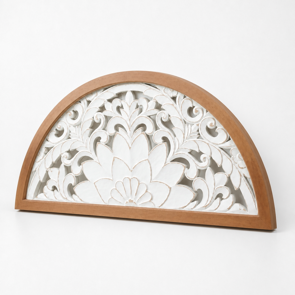Carved Bed Headboard "Tabanan" - Natural & White Wash