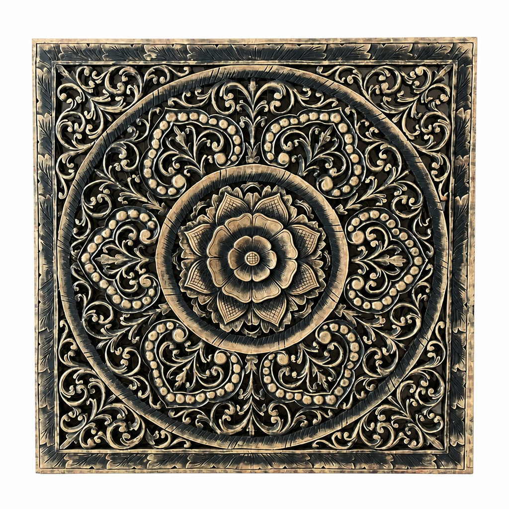 Decorative Panel "Kasmaran" - Black & Natural Wash - 110 x 110 cm