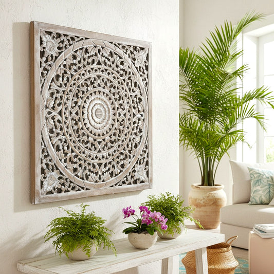 Carved Decorative Panel "Sakura" - Antic Wash - 60 cm