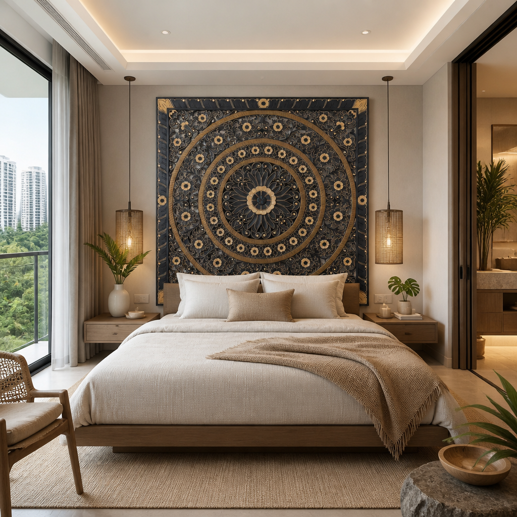 Carved Full Bed Headboard "Dianna" - Multicolor Black