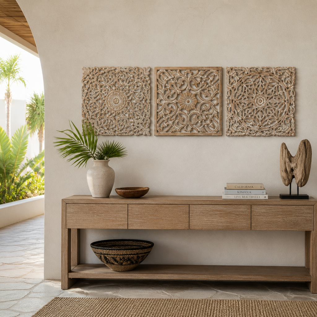 Set of 3 Decorative Panels "Pererenan" - Antic Wash - 50 cm